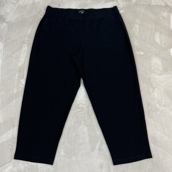 Eileen Fisher Pants Womens Large Black Crepe Crop Elastic Waist Minimal Preppy - Picture 1 of 11